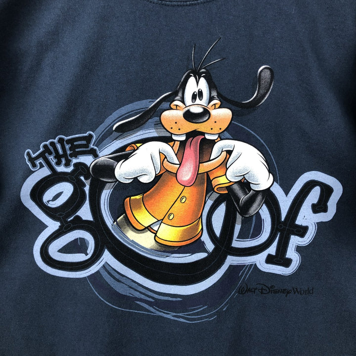 90'S Walt Disney World Goofy character print T-shirt, men's size L equivalent, vintage. cotton blue type Vintage Second Hand