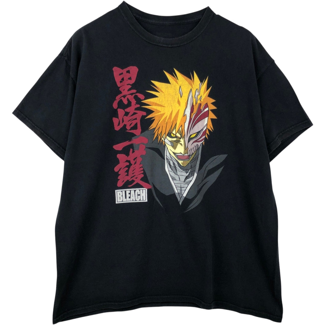 BLEACH anime character print T-shirt, men's size XL unclear black type Vintage Second Hand