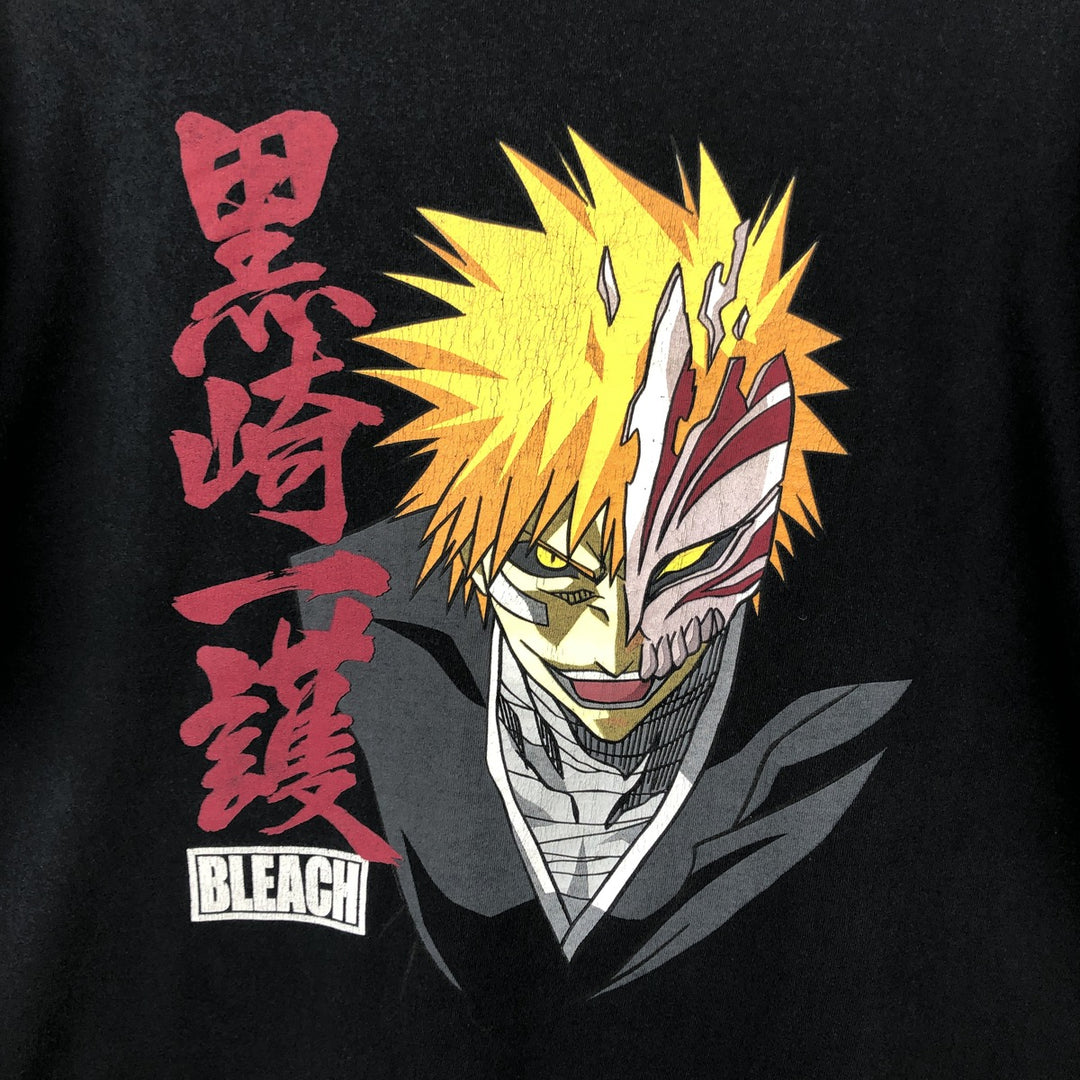 BLEACH anime character print T-shirt, men's size XL unclear black type Vintage Second Hand