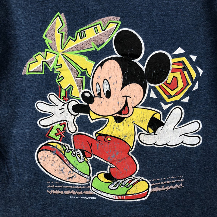 90'S Belbasin MICKEY MOUSE Mickey Mouse character print T-shirt Made in USA Men's L size Vintage cotton navy blue type Vintage Second Hand