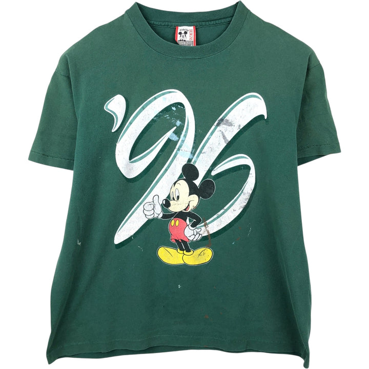 90'S Disney Designs MICKEY MOUSE character print T-shirt, Made in USA, Men's size L equivalent, Vintage cotton Green type dark green Vintage Second Hand