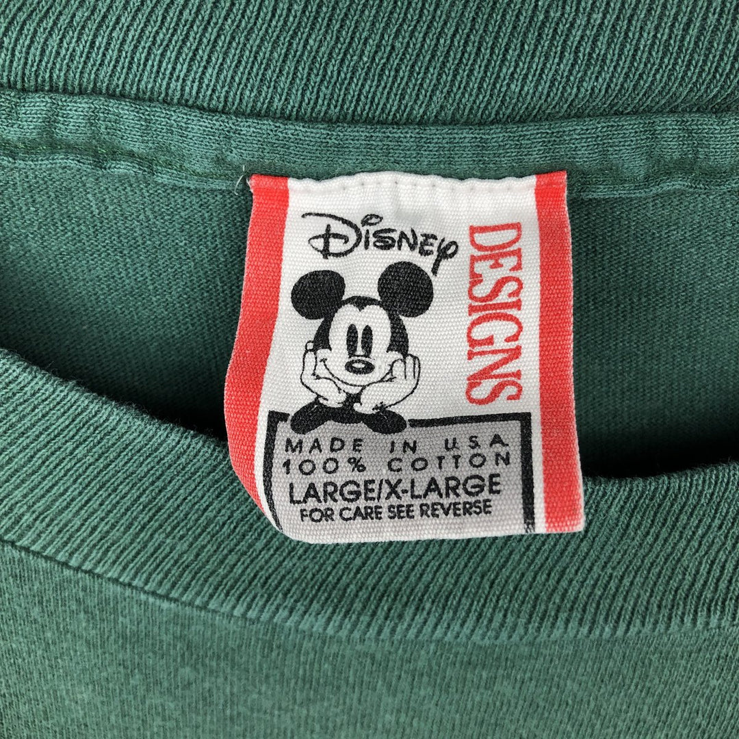 90'S Disney Designs MICKEY MOUSE character print T-shirt, Made in USA, Men's size L equivalent, Vintage cotton Green type dark green Vintage Second Hand