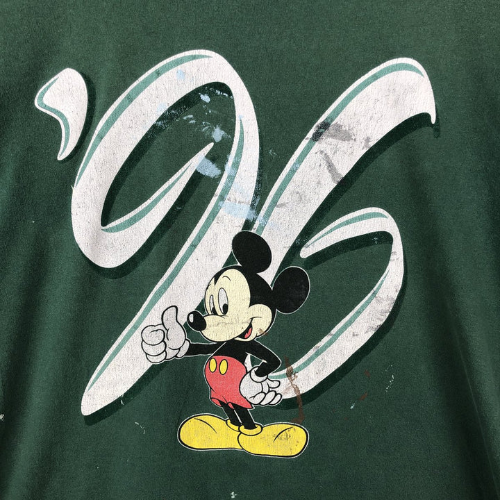 90'S Disney Designs MICKEY MOUSE character print T-shirt, Made in USA, Men's size L equivalent, Vintage cotton Green type dark green Vintage Second Hand