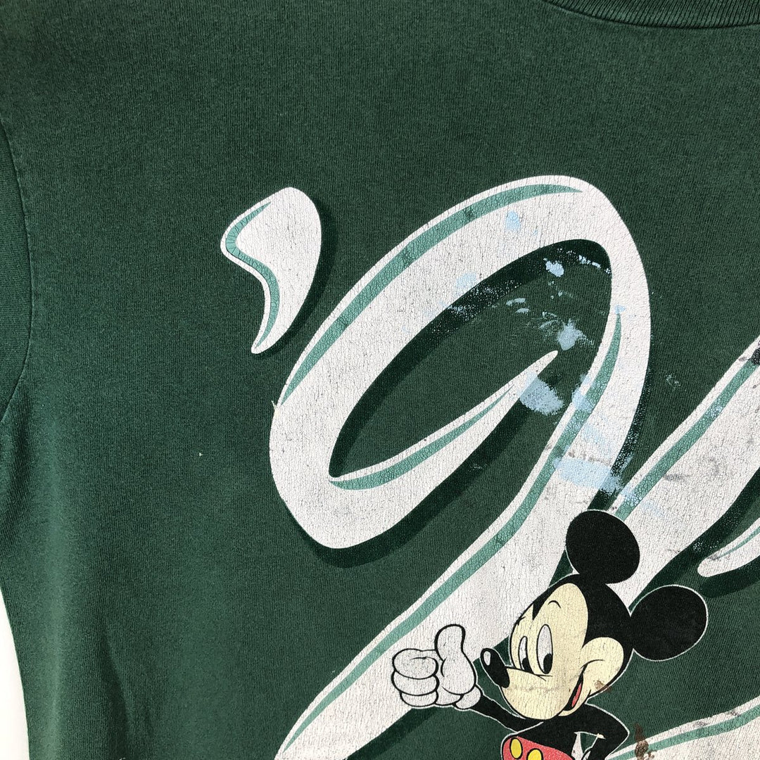 90'S Disney Designs MICKEY MOUSE character print T-shirt, Made in USA, Men's size L equivalent, Vintage cotton Green type dark green Vintage Second Hand