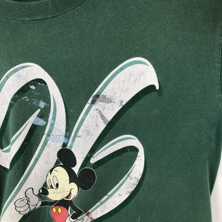 90'S Disney Designs MICKEY MOUSE character print T-shirt, Made in USA, Men's size L equivalent, Vintage cotton Green type dark green Vintage Second Hand