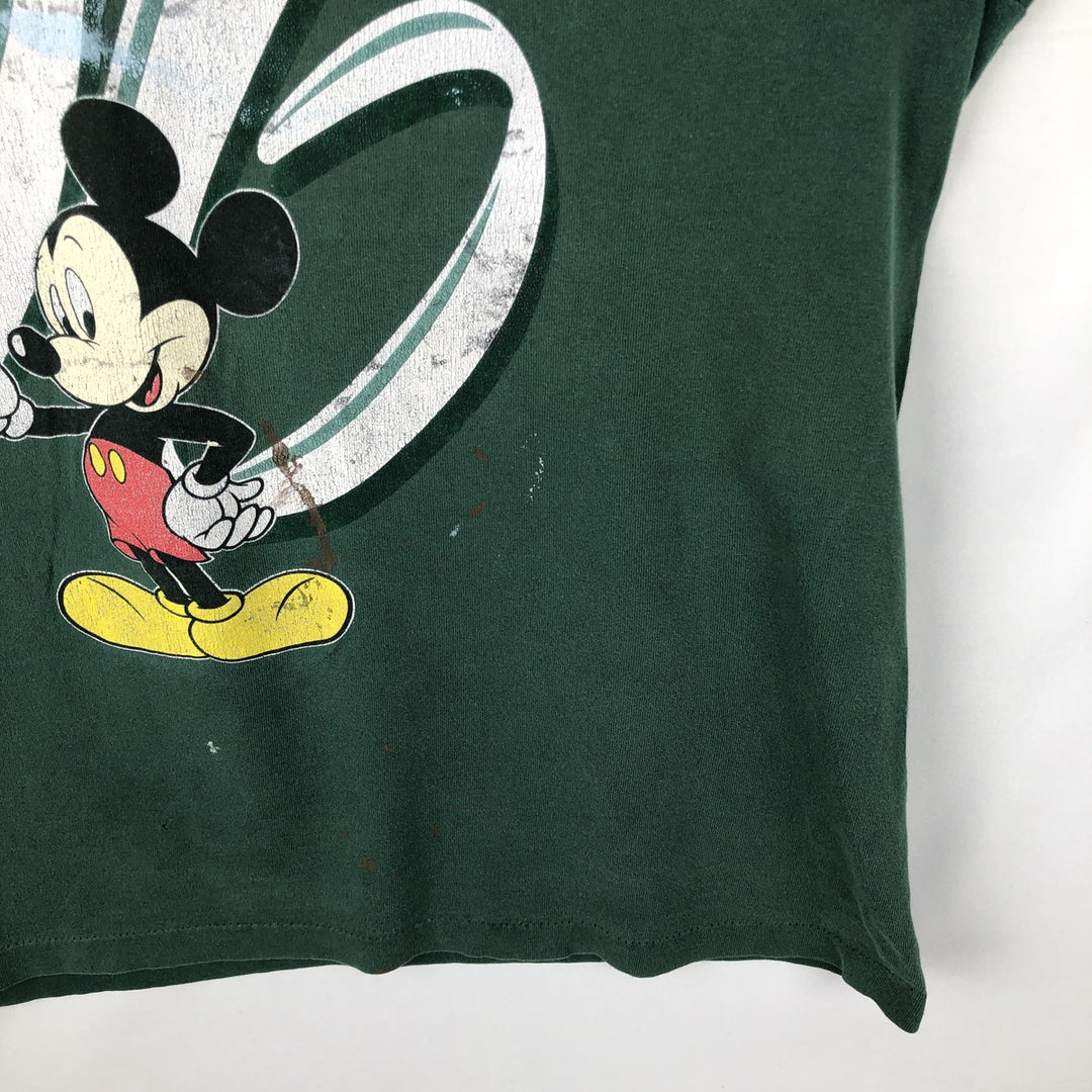 90'S Disney Designs MICKEY MOUSE character print T-shirt, Made in USA, Men's size L equivalent, Vintage cotton Green type dark green Vintage Second Hand