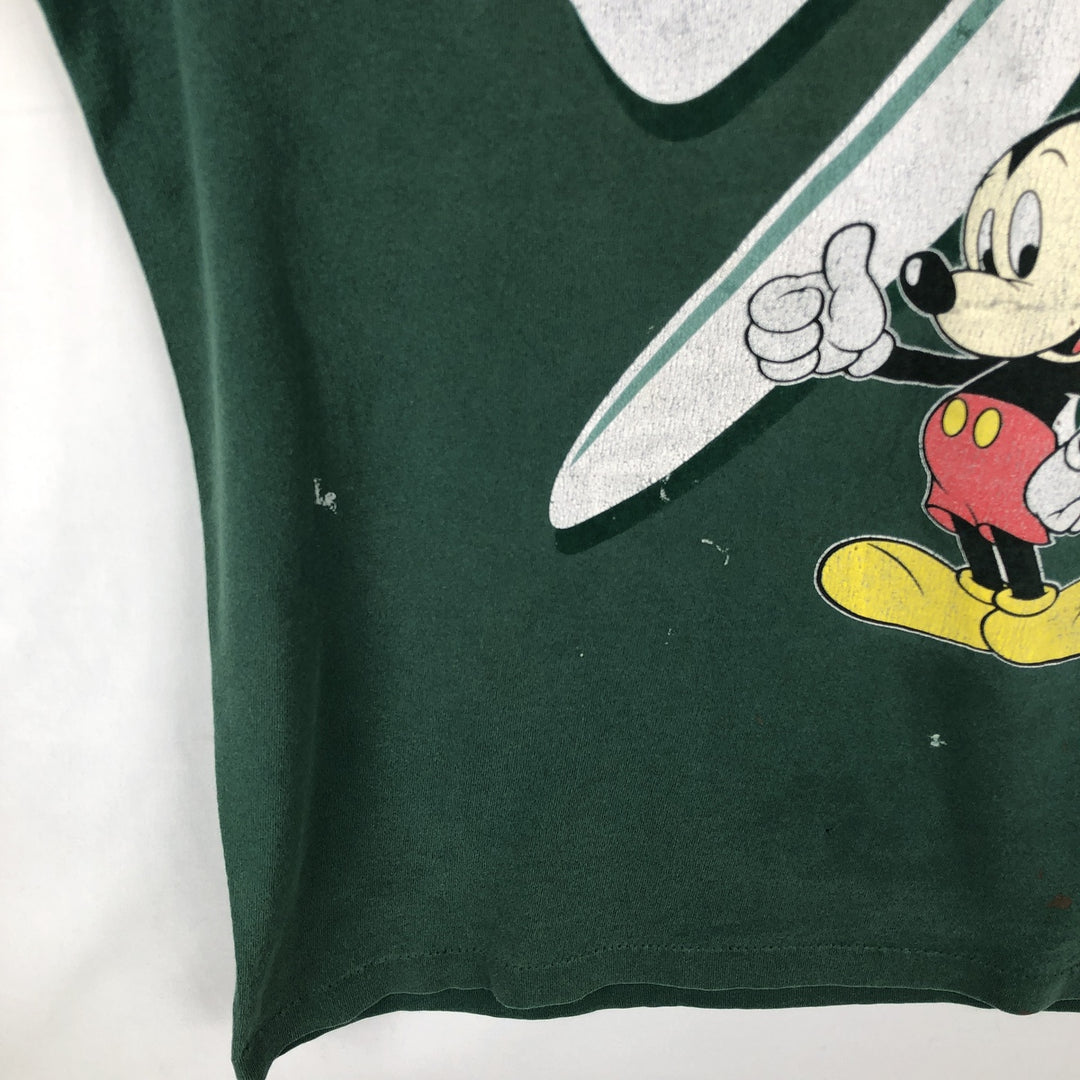 90'S Disney Designs MICKEY MOUSE character print T-shirt, Made in USA, Men's size L equivalent, Vintage cotton Green type dark green Vintage Second Hand