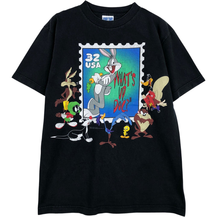 90'S Looney Tunes character print T-shirt, made in USA, men's size M equivalent, vintage. cotton black type Vintage Second Hand