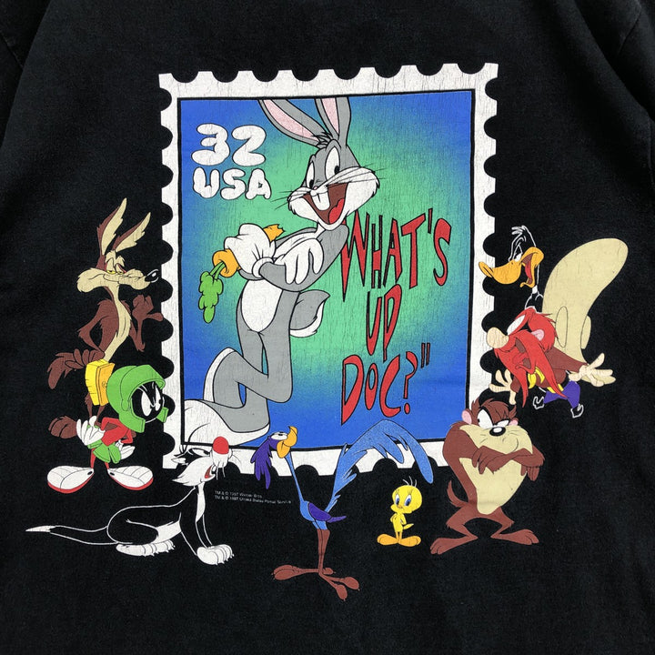 90'S Looney Tunes character print T-shirt, made in USA, men's size M equivalent, vintage. cotton black type Vintage Second Hand