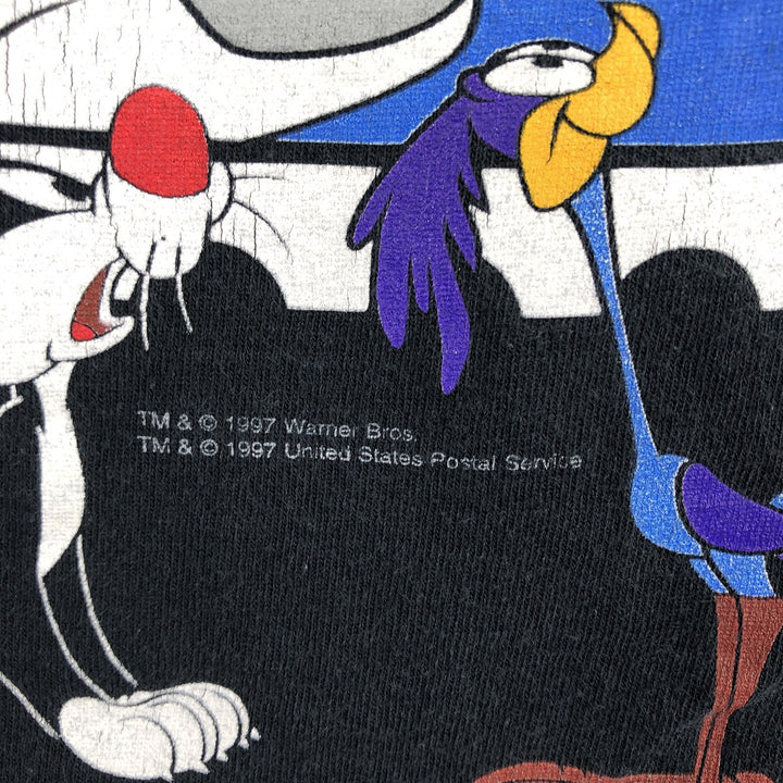 90'S Looney Tunes character print T-shirt, made in USA, men's size M equivalent, vintage. cotton black type Vintage Second Hand