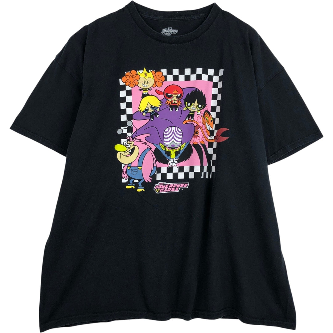 THE POWERPUFF GIRLS Character Print T-Shirt (Men's XXL equivalent) cotton black type Vintage Second Hand