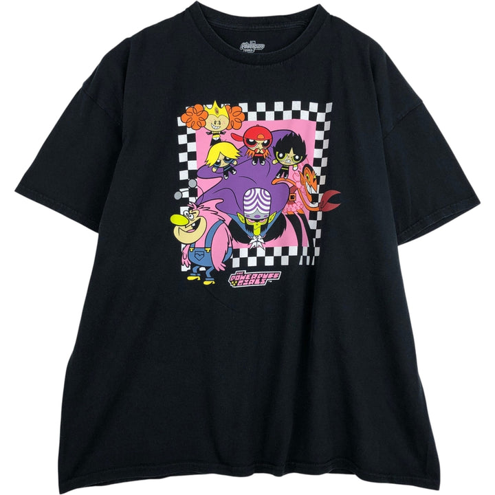 THE POWERPUFF GIRLS Character Print T-Shirt (Men's XXL equivalent) cotton black type Vintage Second Hand