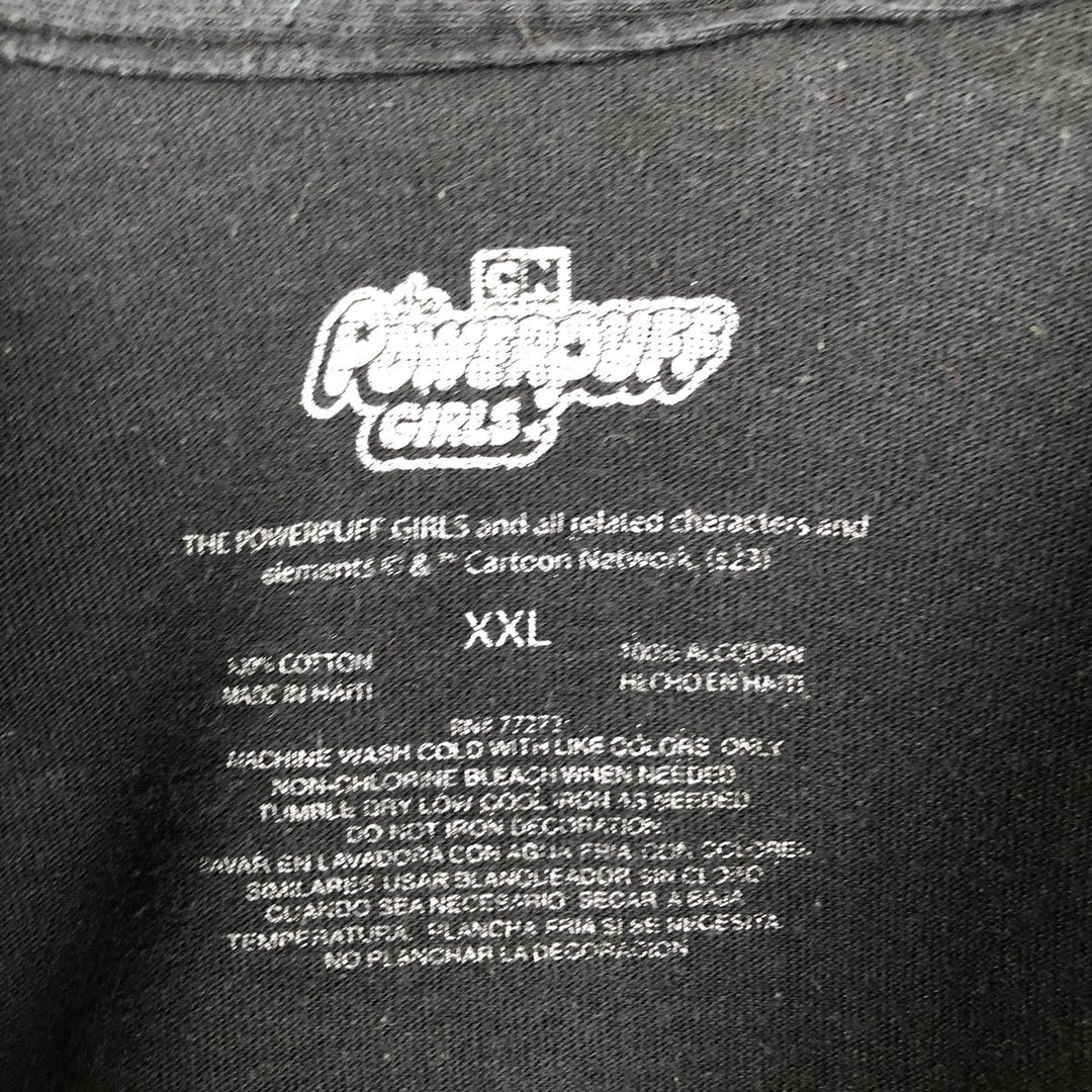 THE POWERPUFF GIRLS Character Print T-Shirt (Men's XXL equivalent) cotton black type Vintage Second Hand