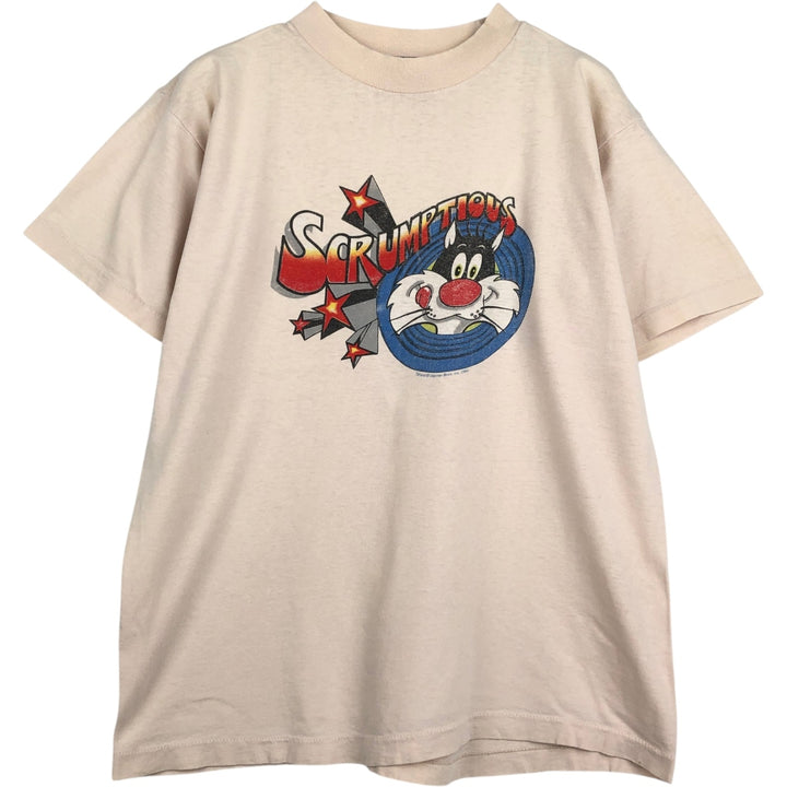 80'S Looney Tunes Sylvester Cat Character Print T-Shirt, Men's Size M (Equivalent), Vintage unclear pink type Vintage Second Hand
