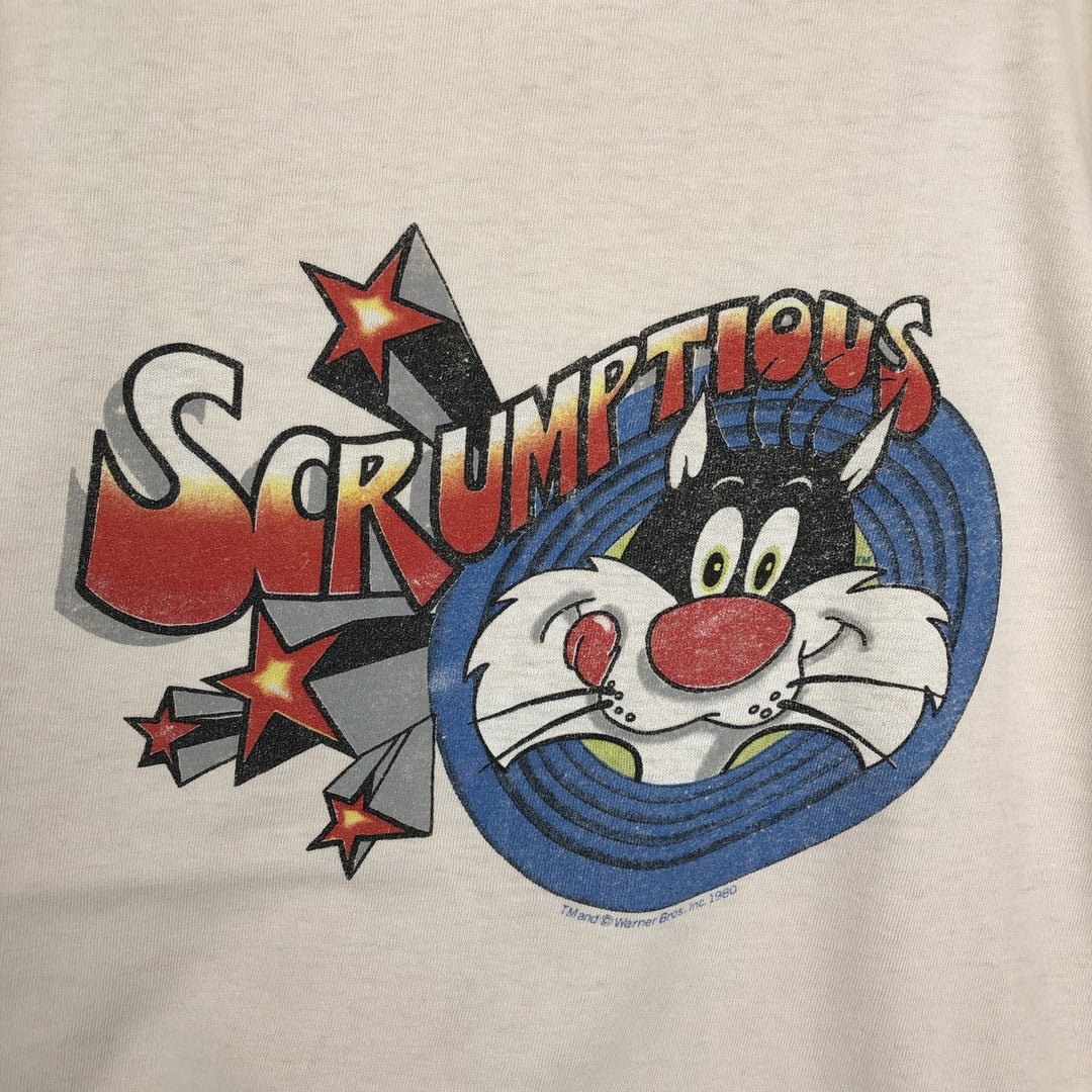 80'S Looney Tunes Sylvester Cat Character Print T-Shirt, Men's Size M (Equivalent), Vintage unclear pink type Vintage Second Hand