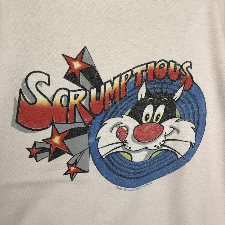 80'S Looney Tunes Sylvester Cat Character Print T-Shirt, Men's Size M (Equivalent), Vintage unclear pink type Vintage Second Hand