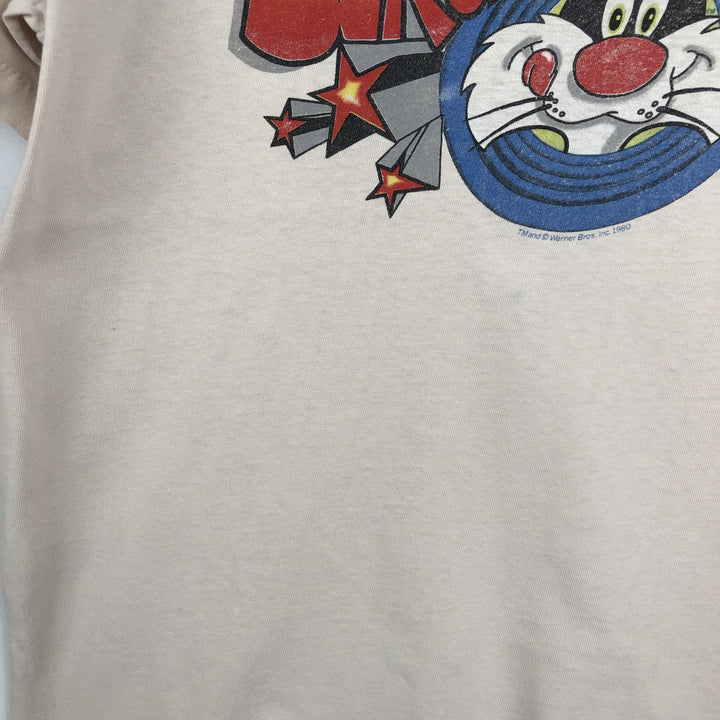80'S Looney Tunes Sylvester Cat Character Print T-Shirt, Men's Size M (Equivalent), Vintage unclear pink type Vintage Second Hand