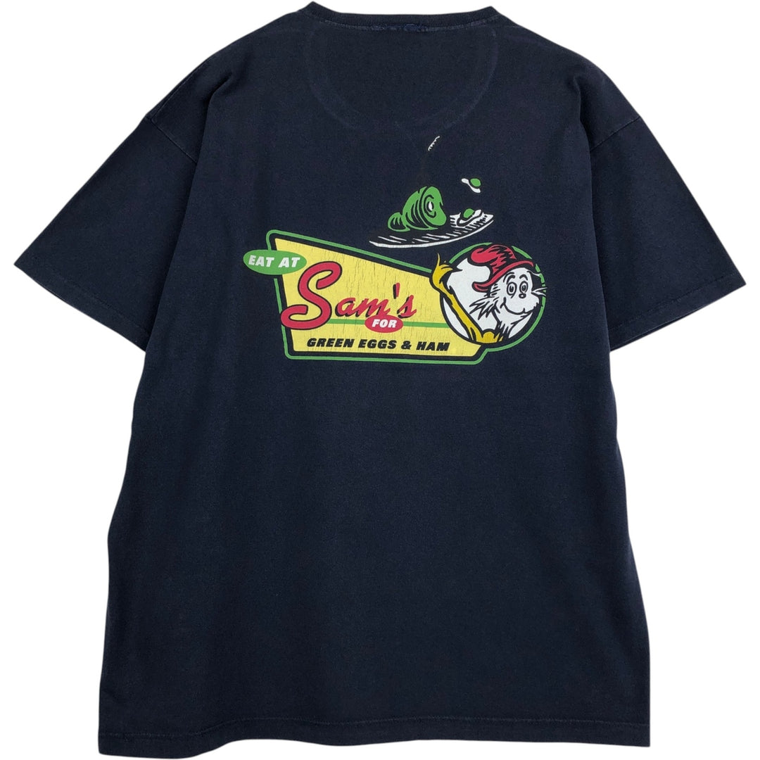 SAM I AM Character Print T-Shirt, Men's Size L (approx.) unclear navy blue type Vintage Second Hand