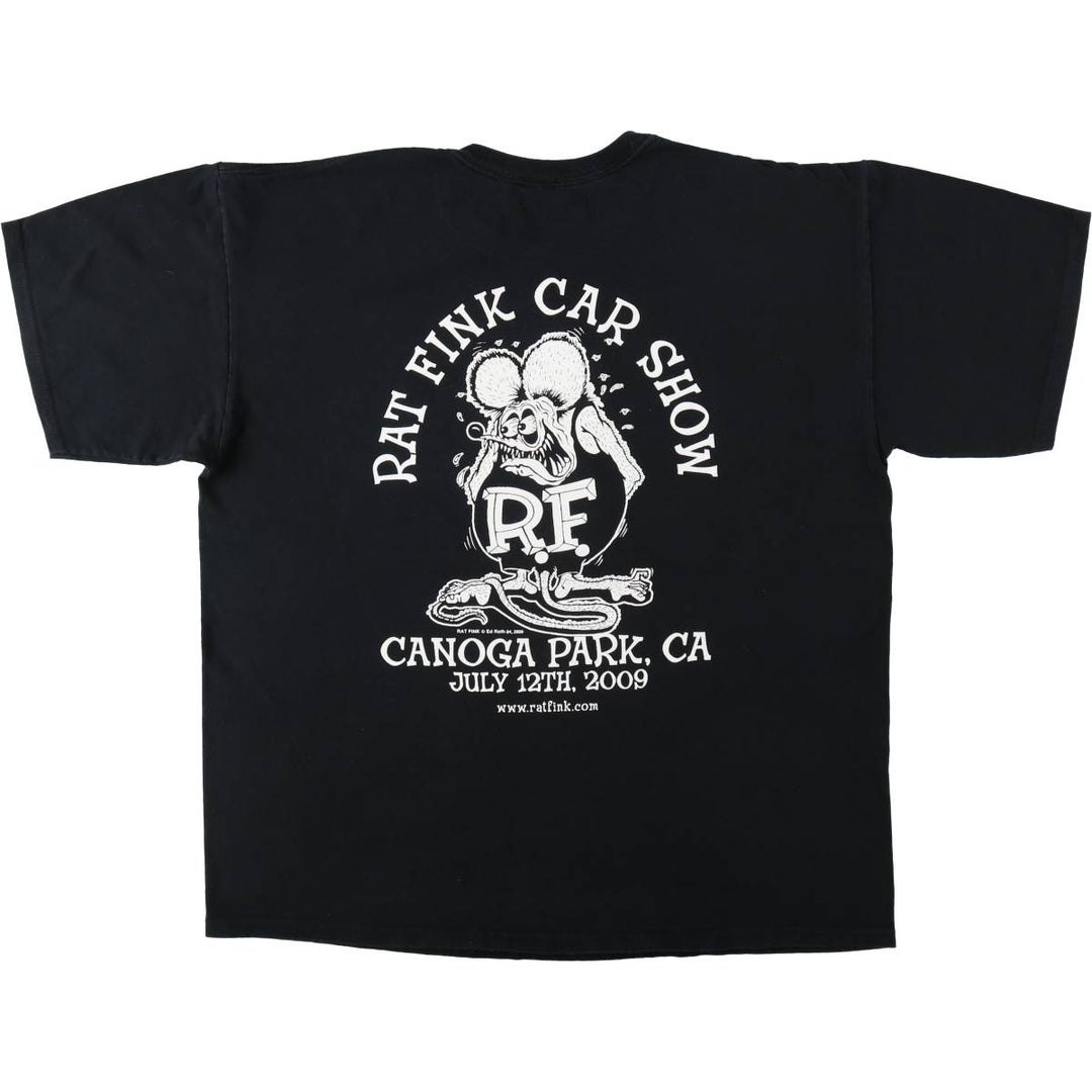 2000'S RAT FINK Skull Pattern Fire Pattern Character Print T-Shirt, Men's XL (approx.) cotton black type Vintage Second Hand