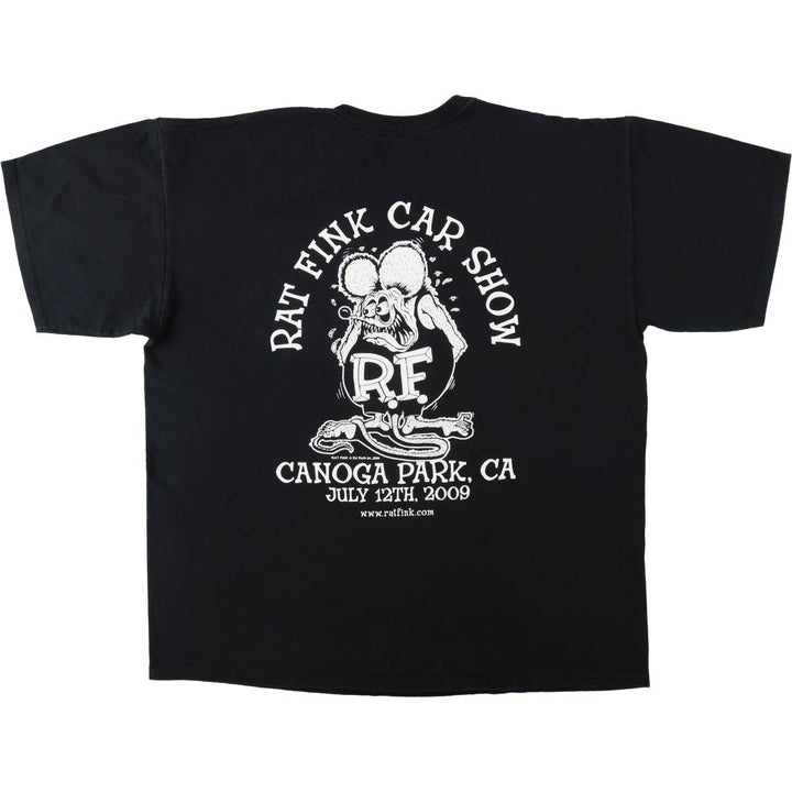 2000'S RAT FINK Skull Pattern Fire Pattern Character Print T-Shirt, Men's XL (approx.) cotton black type Vintage Second Hand