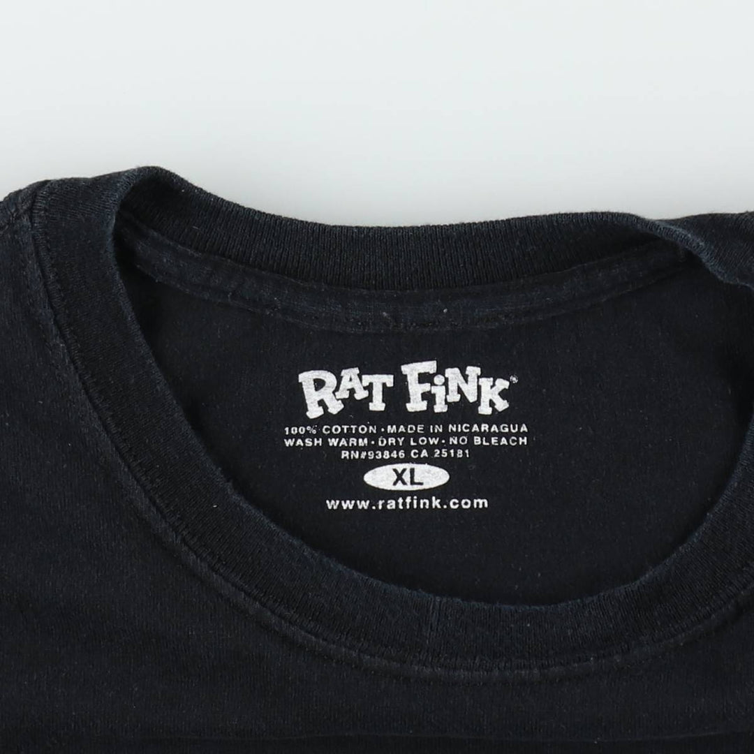 2000'S RAT FINK Skull Pattern Fire Pattern Character Print T-Shirt, Men's XL (approx.) cotton black type Vintage Second Hand