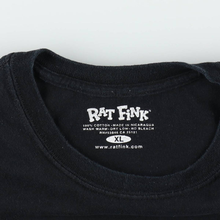 2000'S RAT FINK Skull Pattern Fire Pattern Character Print T-Shirt, Men's XL (approx.) cotton black type Vintage Second Hand