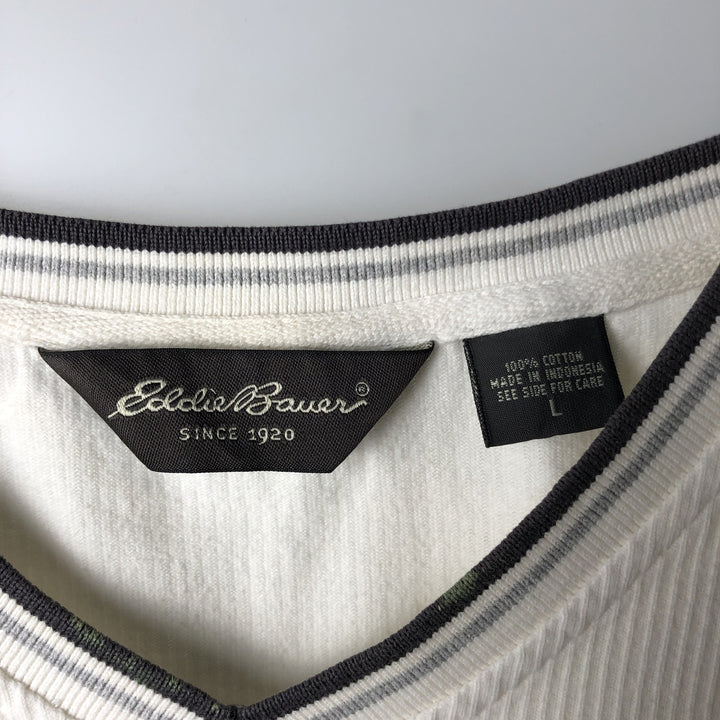 Eddie Bauer Short-Sleeve V-Neck T-Shirt, Men's Size L (approx.) cotton white type Vintage Second Hand