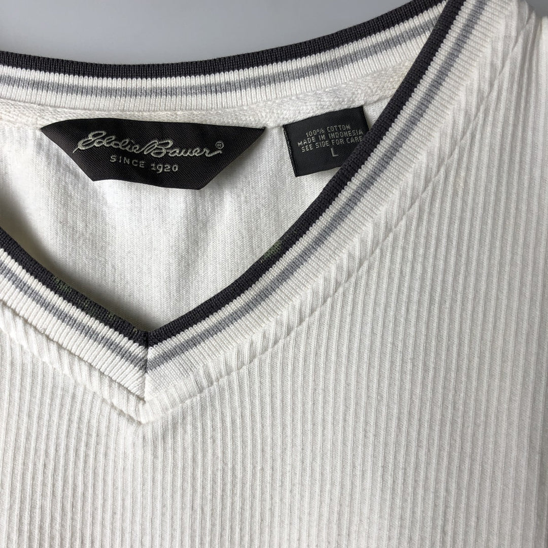 Eddie Bauer Short-Sleeve V-Neck T-Shirt, Men's Size L (approx.) cotton white type Vintage Second Hand