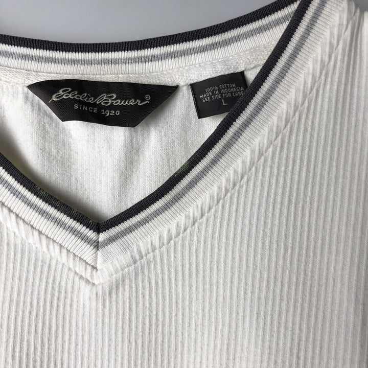 Eddie Bauer Short-Sleeve V-Neck T-Shirt, Men's Size L (approx.) cotton white type Vintage Second Hand