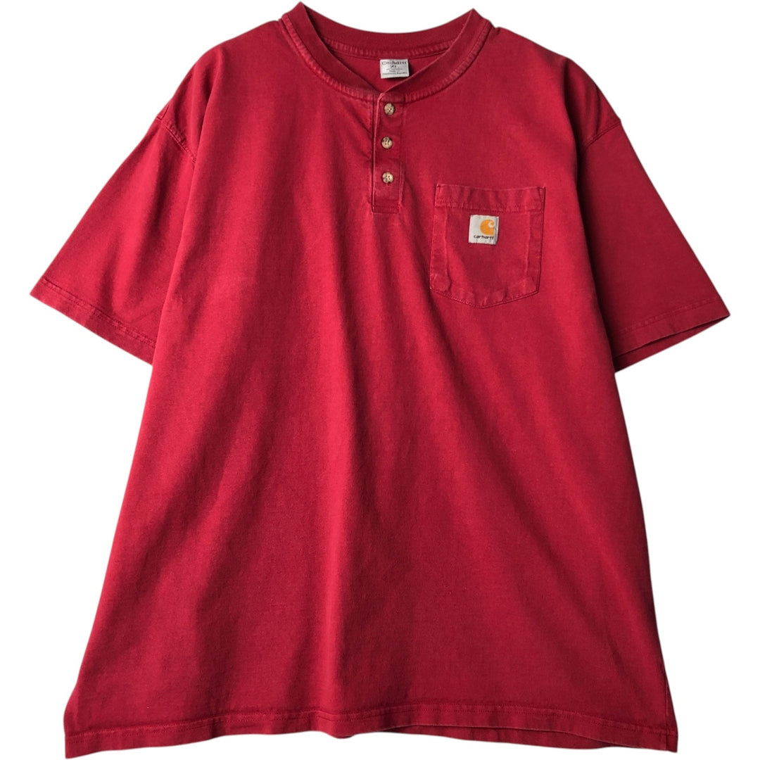 Carhartt Henley Neck Short Sleeve T-Shirt with One-Point Logo Pocket, Men's Size XL (approx.) cotton red type Vintage Second Hand