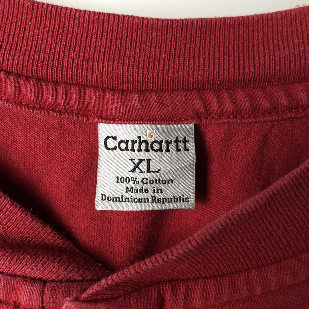 Carhartt Henley Neck Short Sleeve T-Shirt with One-Point Logo Pocket, Men's Size XL (approx.) cotton red type Vintage Second Hand