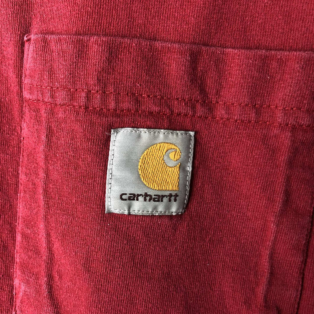 Carhartt Henley Neck Short Sleeve T-Shirt with One-Point Logo Pocket, Men's Size XL (approx.) cotton red type Vintage Second Hand