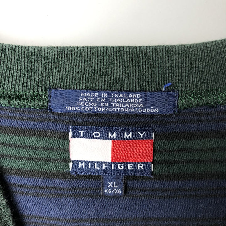 1990'S Tommy Hilfiger Short-Sleeve Striped T-Shirt, Men's Size XL (Equivalent), Vintage cotton navy blue type Vintage Second Hand