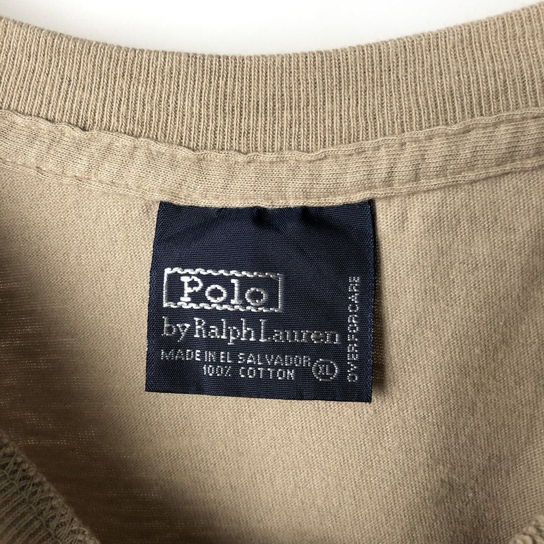 Ralph Lauren POLO by Ralph Lauren Short-Sleeve T-Shirt with One-Point Logo, Men's Size XL (approx.) cotton beige type brown Vintage Second Hand