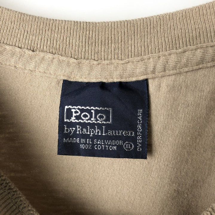 Ralph Lauren POLO by Ralph Lauren Short-Sleeve T-Shirt with One-Point Logo, Men's Size XL (approx.) cotton beige type brown Vintage Second Hand