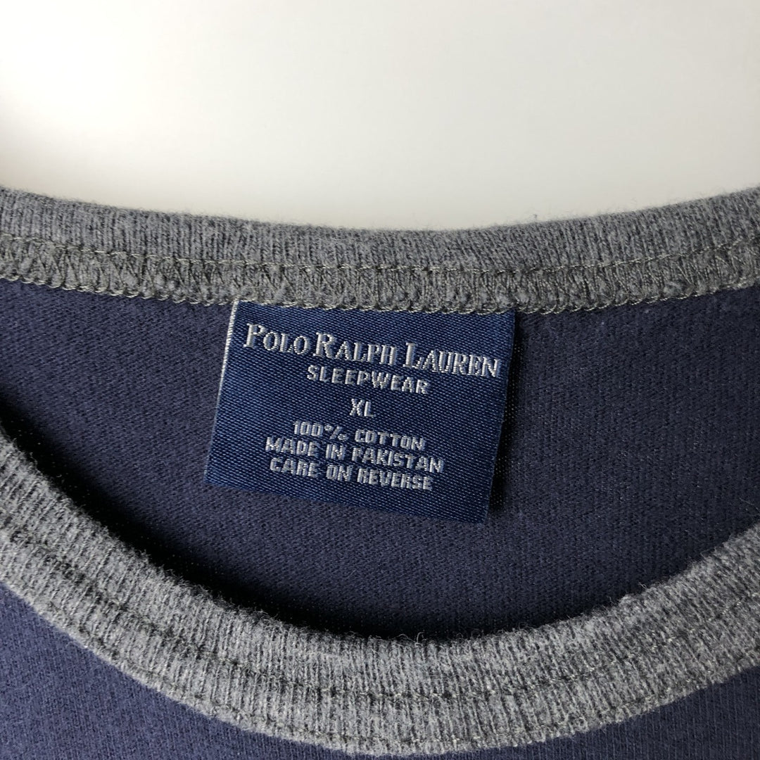Ralph Lauren POLO by Ralph Lauren SLEEPWEAR Short-Sleeve T-Shirt with One-Point Logo, Men's Size XL (approx.) cotton navy blue type Vintage Second Hand