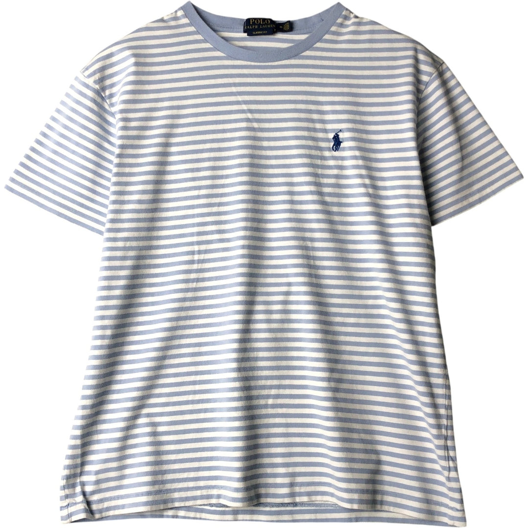 Ralph Lauren POLO RALPH LAUREN CLASSIC FIT short sleeve striped T-shirt, men's size M unclear Blue type light blue Vintage Second Hand