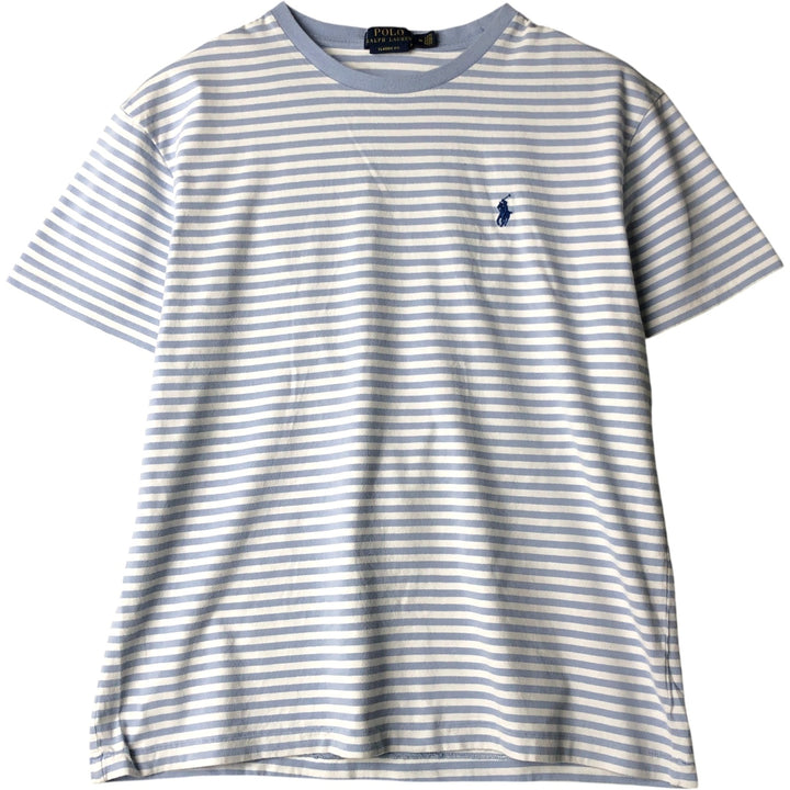 Ralph Lauren POLO RALPH LAUREN CLASSIC FIT short sleeve striped T-shirt, men's size M unclear Blue type light blue Vintage Second Hand