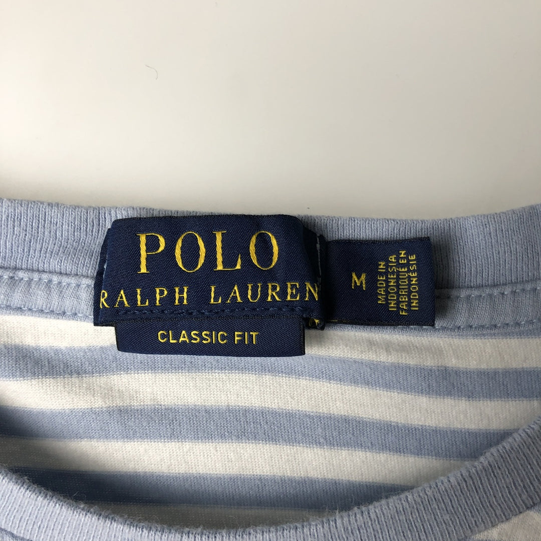 Ralph Lauren POLO RALPH LAUREN CLASSIC FIT short sleeve striped T-shirt, men's size M unclear Blue type light blue Vintage Second Hand