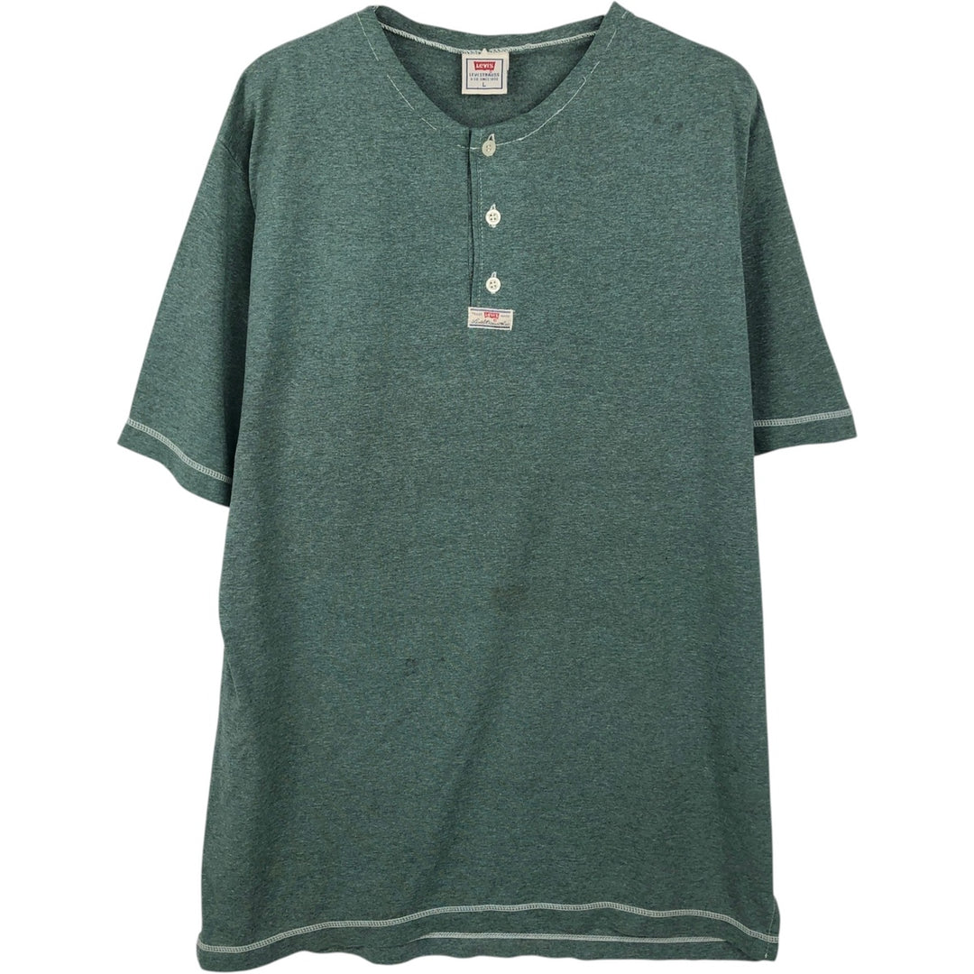 Levi's Henley neck short-sleeved T-shirt, men's size L (approx.) cotton green type Vintage Second Hand