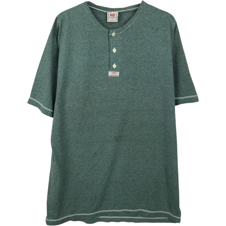 Levi's Henley neck short-sleeved T-shirt, men's size L (approx.) cotton green type Vintage Second Hand
