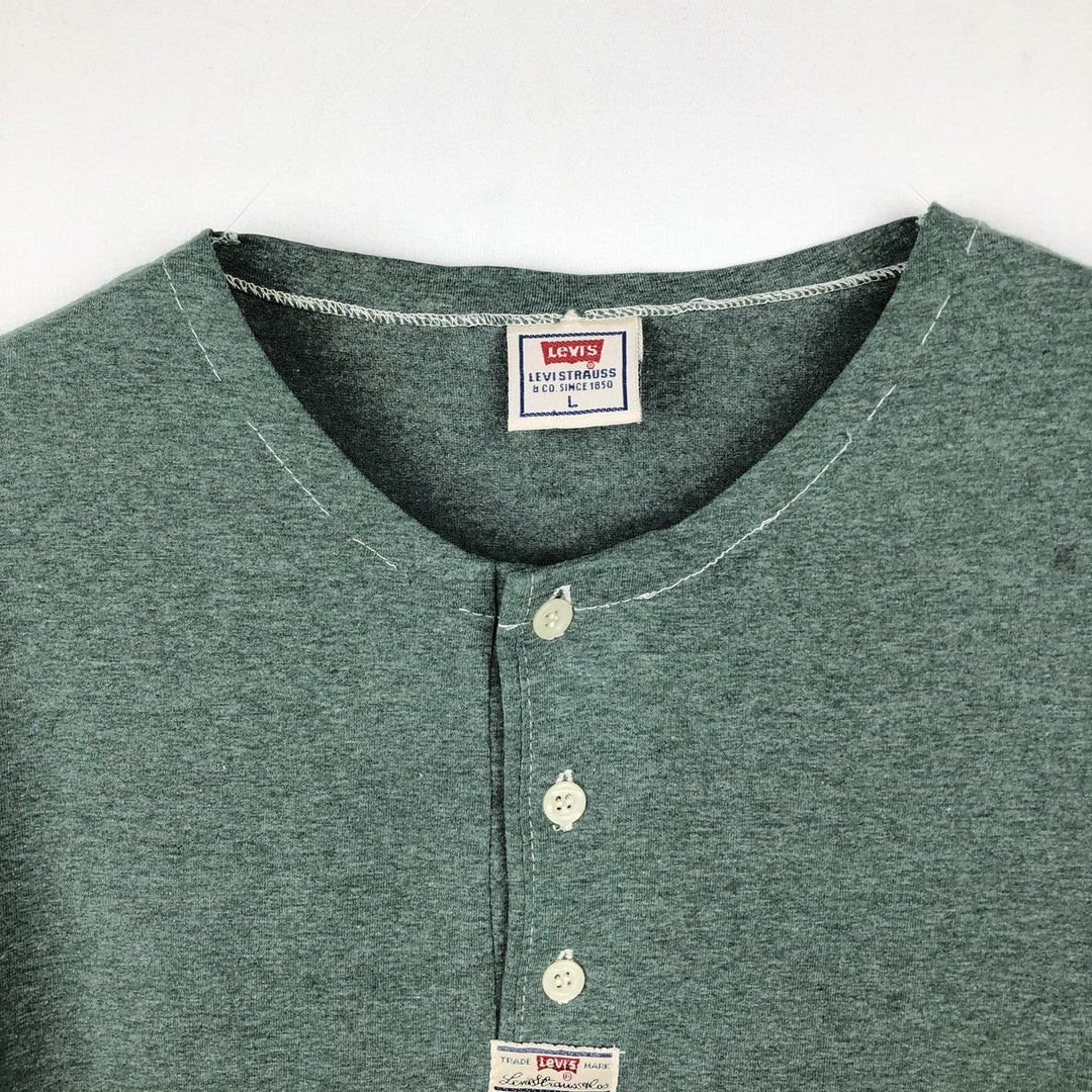 Levi's Henley neck short-sleeved T-shirt, men's size L (approx.) cotton green type Vintage Second Hand