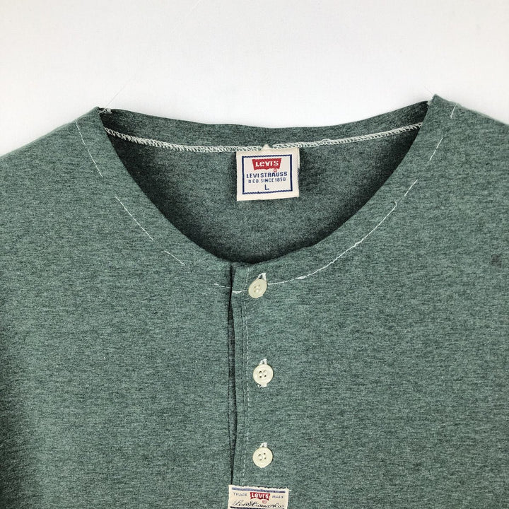 Levi's Henley neck short-sleeved T-shirt, men's size L (approx.) cotton green type Vintage Second Hand