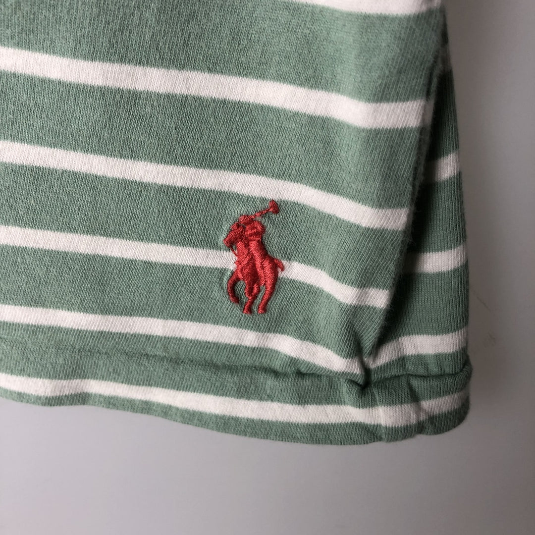 Ralph Lauren POLO RALPH LAUREN Striped Pattern Short-Sleeve V-Neck T-Shirt, Men's Size XL (approx.) cotton Mint green Vintage Second Hand