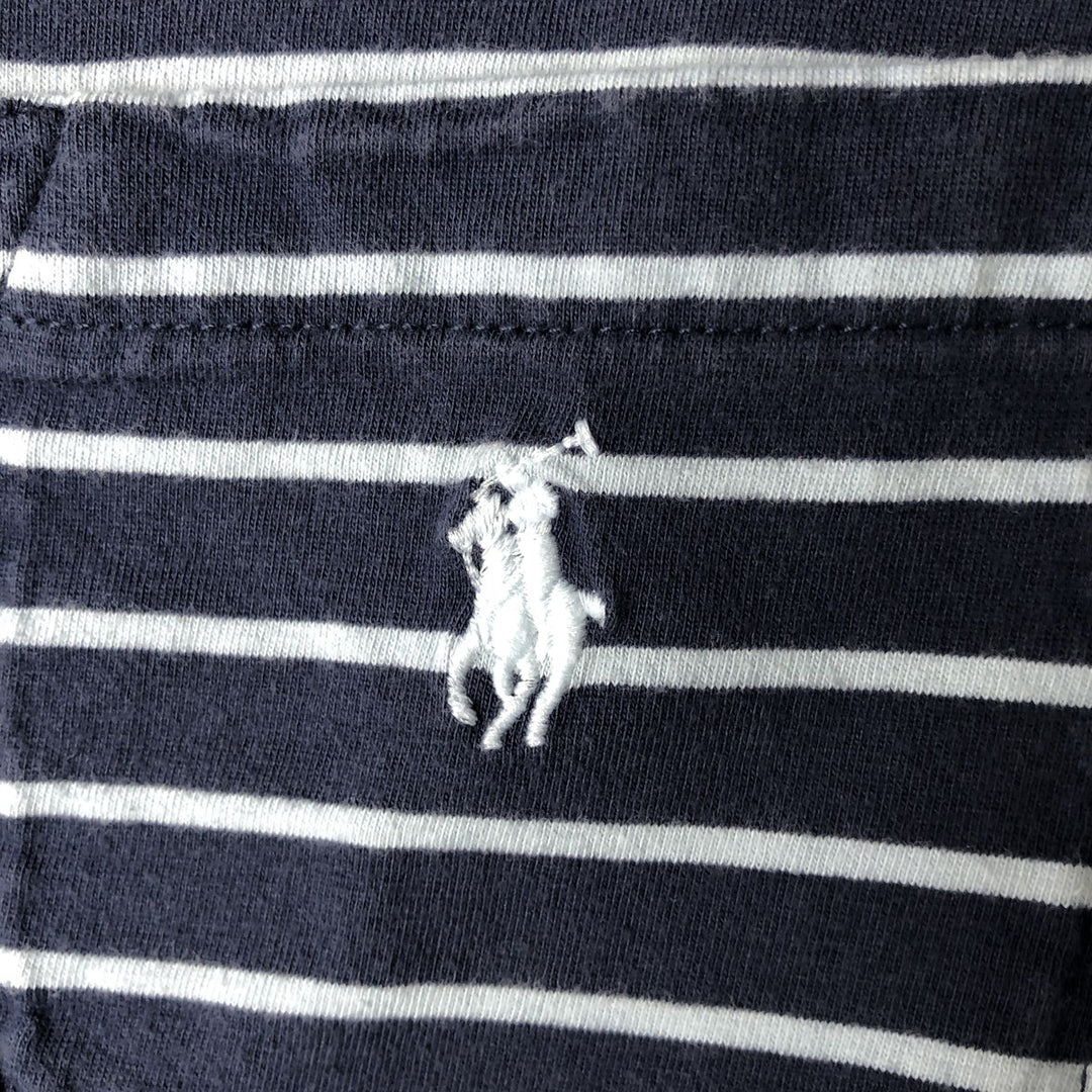 Ralph Lauren POLO RALPH LAUREN CLASSIC FIT Striped Pattern Short-Sleeve V-Neck T-Shirt, Men's Size S (approx.) cotton navy blue type Vintage Second Hand