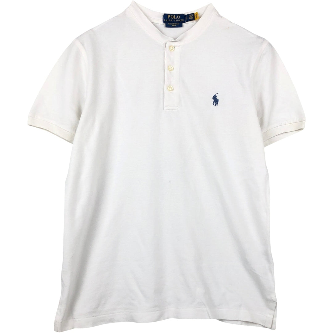 Ralph Lauren POLO RALPH LAUREN Henley neck short-sleeved T-shirt with a single logo, men's size S (approx.) cotton white type Vintage Second Hand