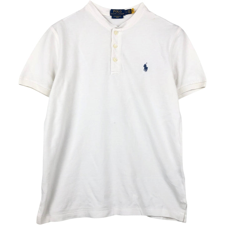 Ralph Lauren POLO RALPH LAUREN Henley neck short-sleeved T-shirt with a single logo, men's size S (approx.) cotton white type Vintage Second Hand