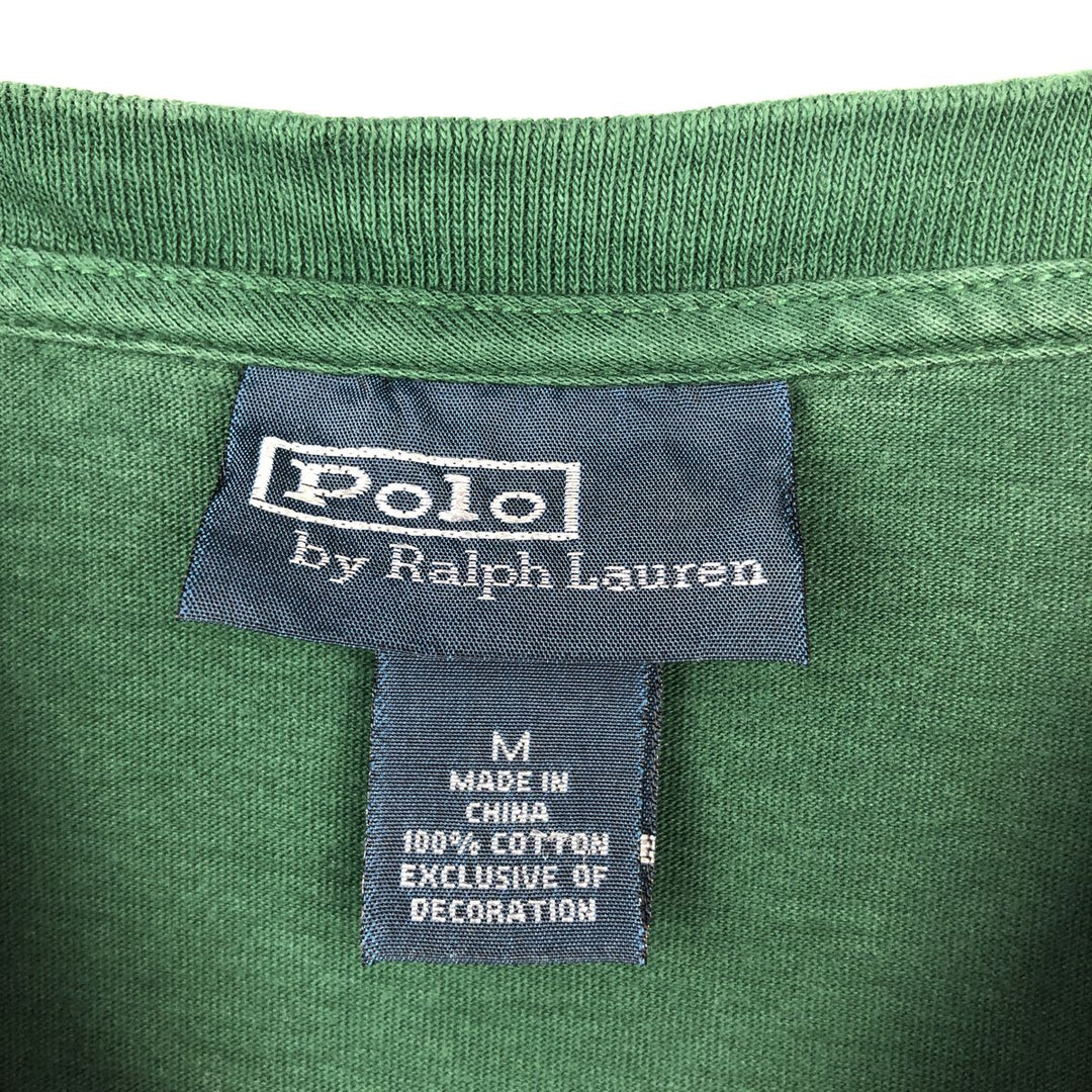 Ralph Lauren POLO by Ralph Lauren V-neck short-sleeved T-shirt with a single logo, men's size M (approx.) cotton Green type dark green Vintage Second Hand