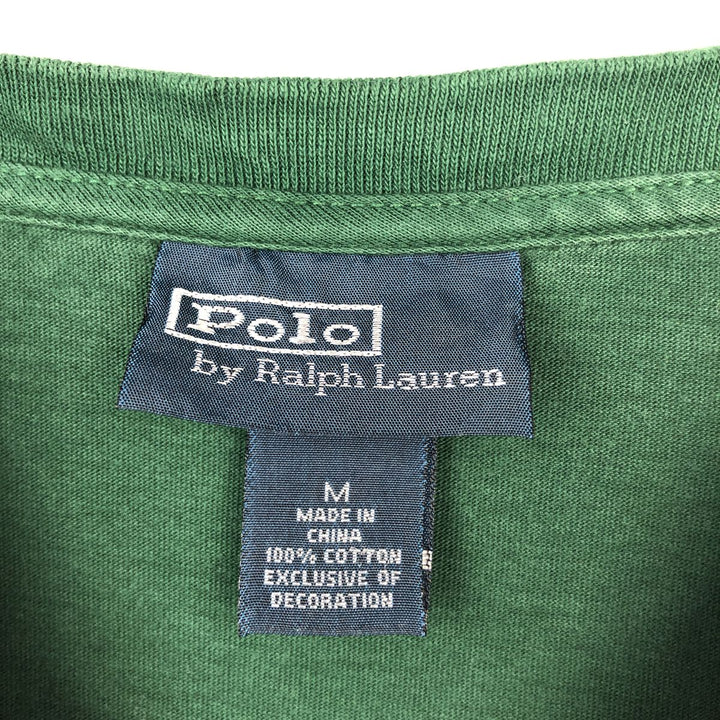Ralph Lauren POLO by Ralph Lauren V-neck short-sleeved T-shirt with a single logo, men's size M (approx.) cotton Green type dark green Vintage Second Hand