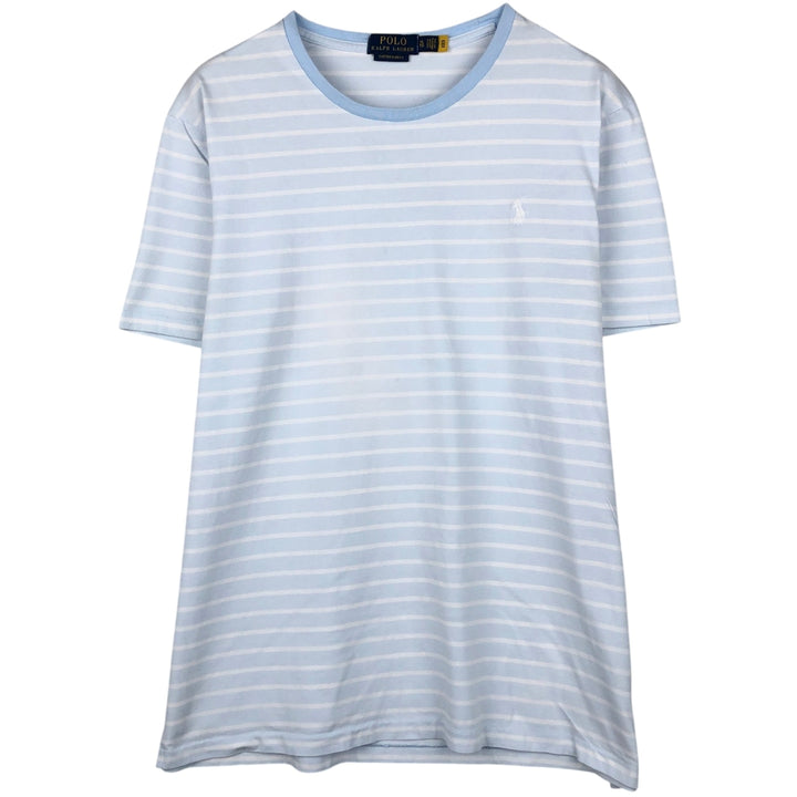 Ralph Lauren POLO RALPH LAUREN CUSTOM SLIM FIT short sleeve striped T-shirt men's XL equivalent cotton Blue type light blue Vintage Second Hand